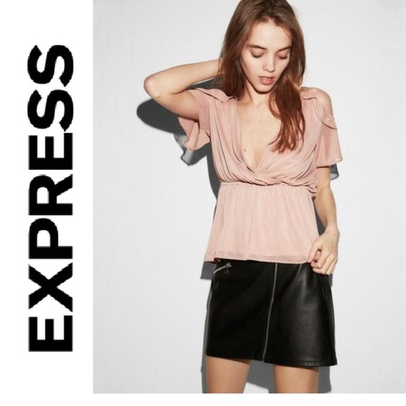 Express Cold Shoulder Flutter Sleeve Peplum XS - Picture 1 of 7